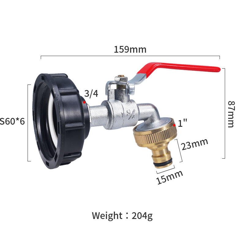 S60x6 Coarse Thread IBC Tank Tap Connecter x 1/2'' 3/4'' Water Coupling Adapter 1000L Garden Home Replacement Valve Fitting: Gold