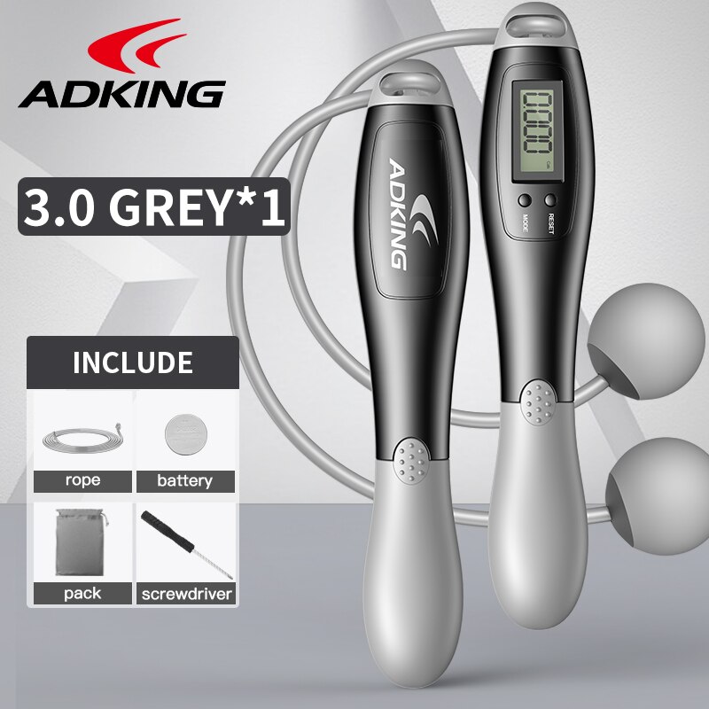 ADKING digital smart jump rope with accurate counter timer skipping rope for speed training body building non-slip wight loss: 3.0 ball grey 200g