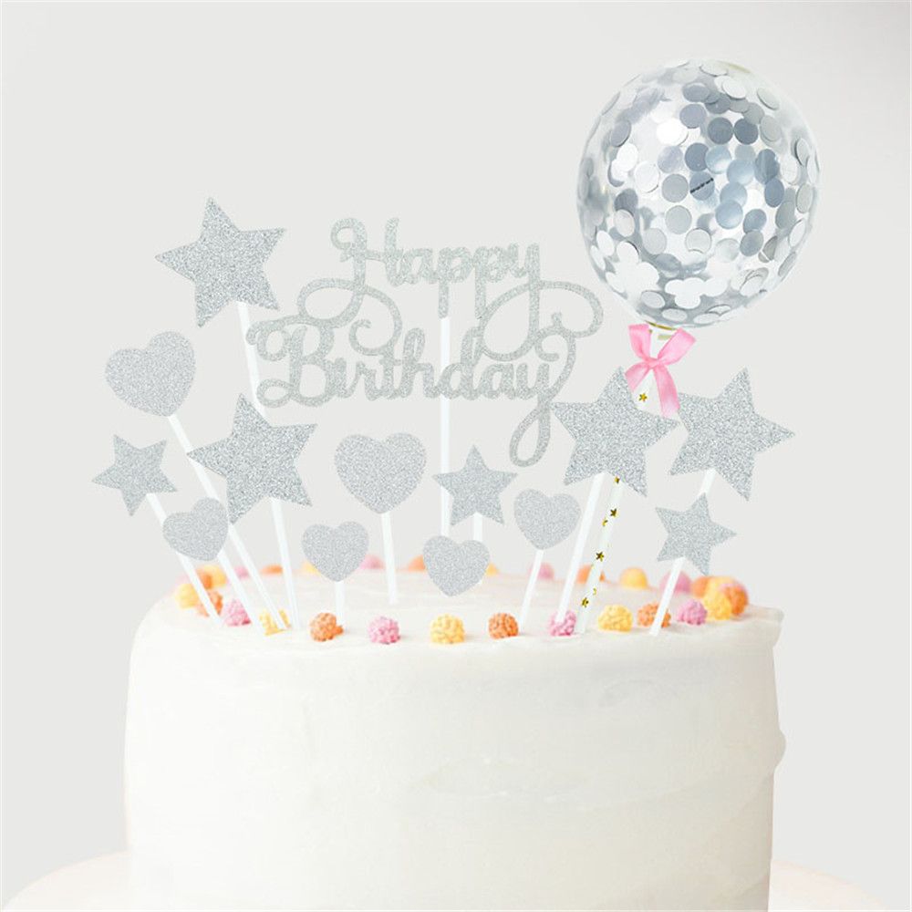 DIY Dessert Decor Confetti Balloon Cake Insert Cake Topper Cupcake Flag Happy Birthday