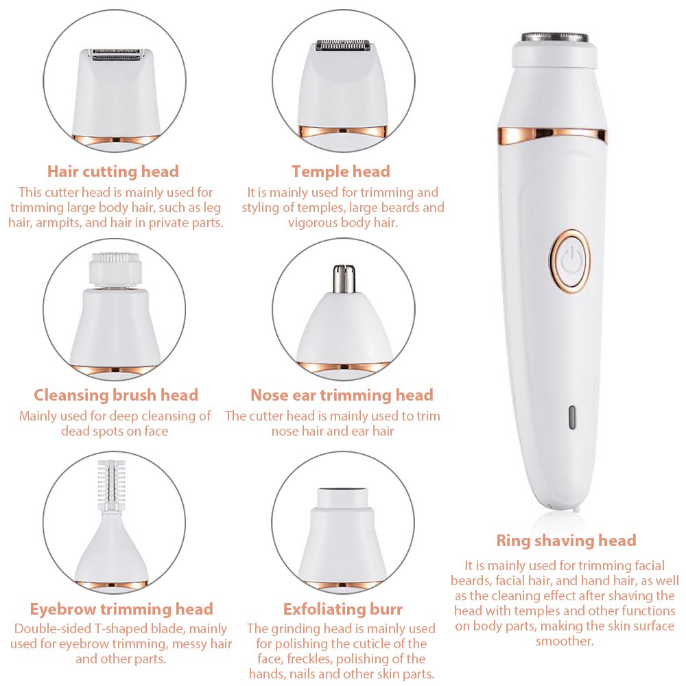 5 in 1 kvinder hårfjerning dame barbermaskine uldenhed epilator kvindelig barbermaskine øjenbryn næse elektrisk trimmer ansigtsrensning