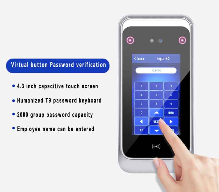 Dynamic face recognition can work at strong direct light 1MP camera TCP/WIFI Access Control 2000 face 4.3 inch touch Screen