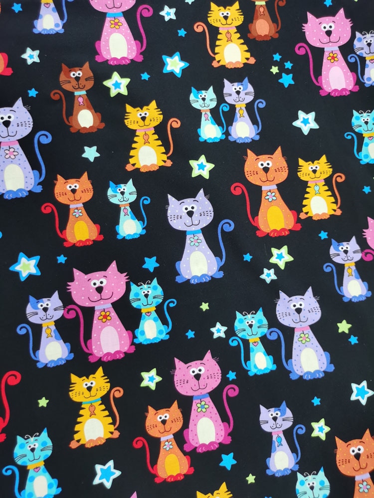 Schattige Kat Katoen Interessante Puss Menigte Regenboog Uitziende Bedrukte Stof Patchwork Home Decor Jurk Kleding Viaphil