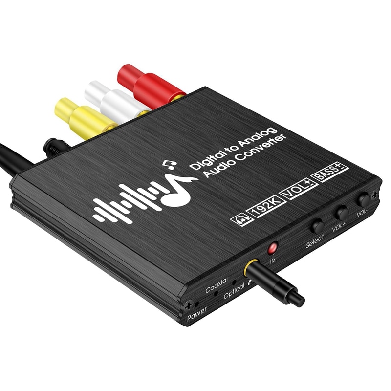 Digital to Analog Audio Converter 192KHz with Volume Control Bass Adjustment and Remote Control