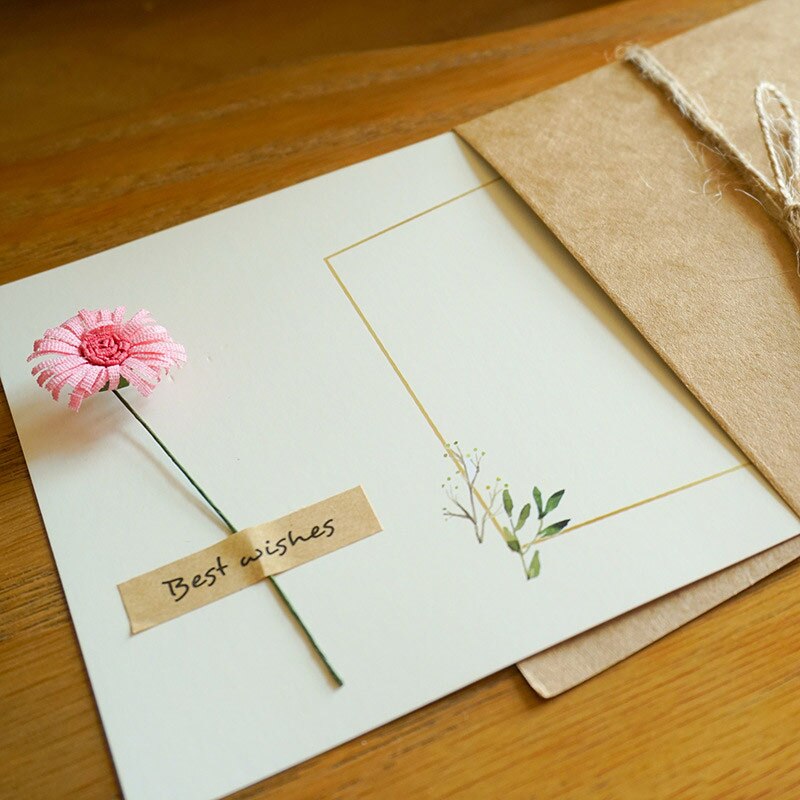 DIY Kraft Paper Handmade Dried Flowers Invitation Greeting Card Happy Birthday Grateful Thank You Card Christmas Wedding Favors
