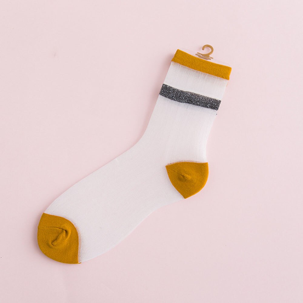 1Pair Women Girls Femal Spring Summer Sock Glass Gold Transparent Socks Comfortable And Sock Low Value: Orange