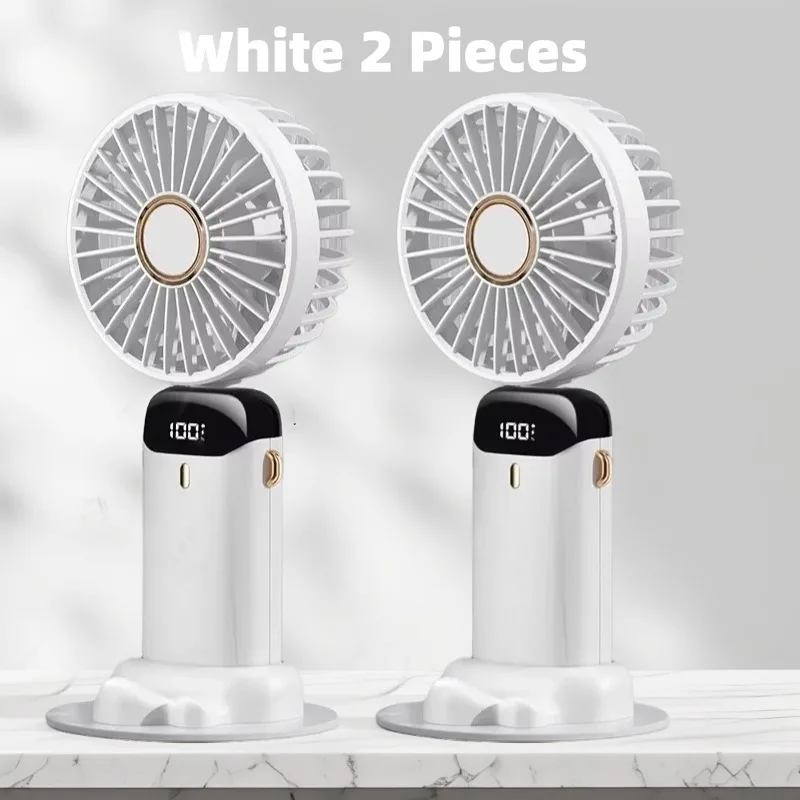 USB Handheld Mini Fan Foldable Portable Neck Hanging Fans 5 Speed USB Rechargeable Fan with Phone Stand and Display Screen: black