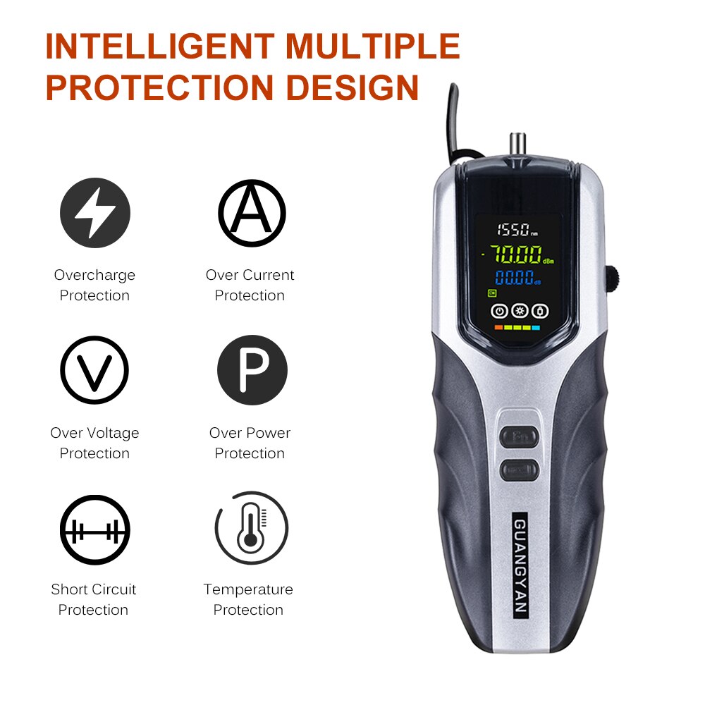 Handheld Optical Power Meter -70~+3dBm Rechargeable Portable Digital Mini Optical Power Meter with LCD Screen 7 Optic Wavelength