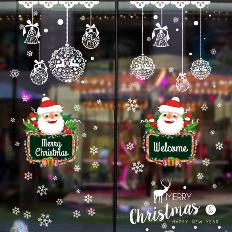 Christmas Ornaments Wall Sticker Cartoon DIY Merry Christmas Glass Wallpaper Christmas Decorations For Home Xmas Year