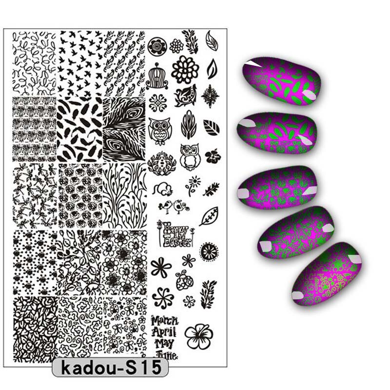 9.5*14.5cm Nail Stamping Plate Nail Art Stencils For Nails Manicure Popular Plate Instruments Tool 16 Patterns: KADOUS15