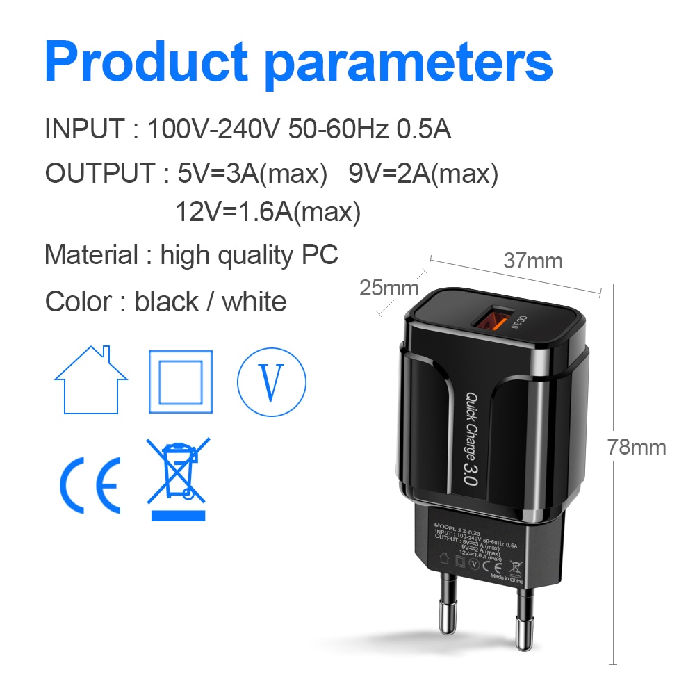 OLAF 18W Quick Charge 3,0 USB Ladegerät EU UNS 5V 3A Schnelle Lade Adapter Handy Ladegerät Für iphone Huawei Samsung Xiaomi LG