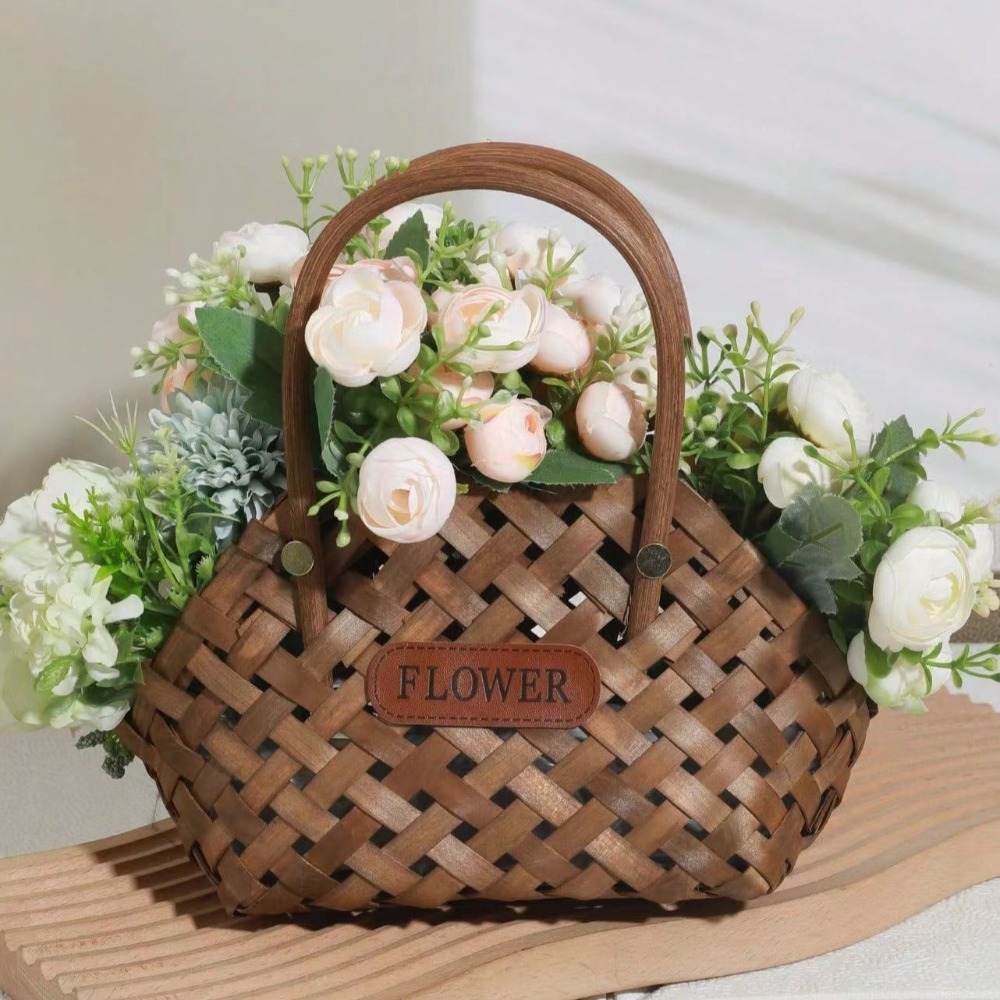 Willow Rattan Flower Girl Baskets Yellow Sturdy Flower Arrangement Basket Picnic Container Handmade Wicker Half Moon Baskets: DEEP BLUE