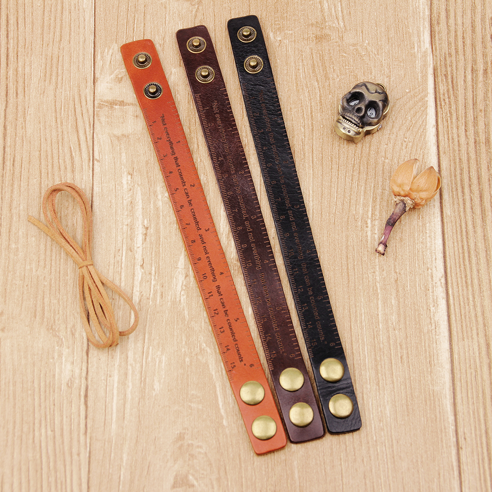 Multifonctionnel règle Bracelet en cuir hommes Vintage large manchette bracelets réglable boucle Bracelet homme Bracelet noir et marron