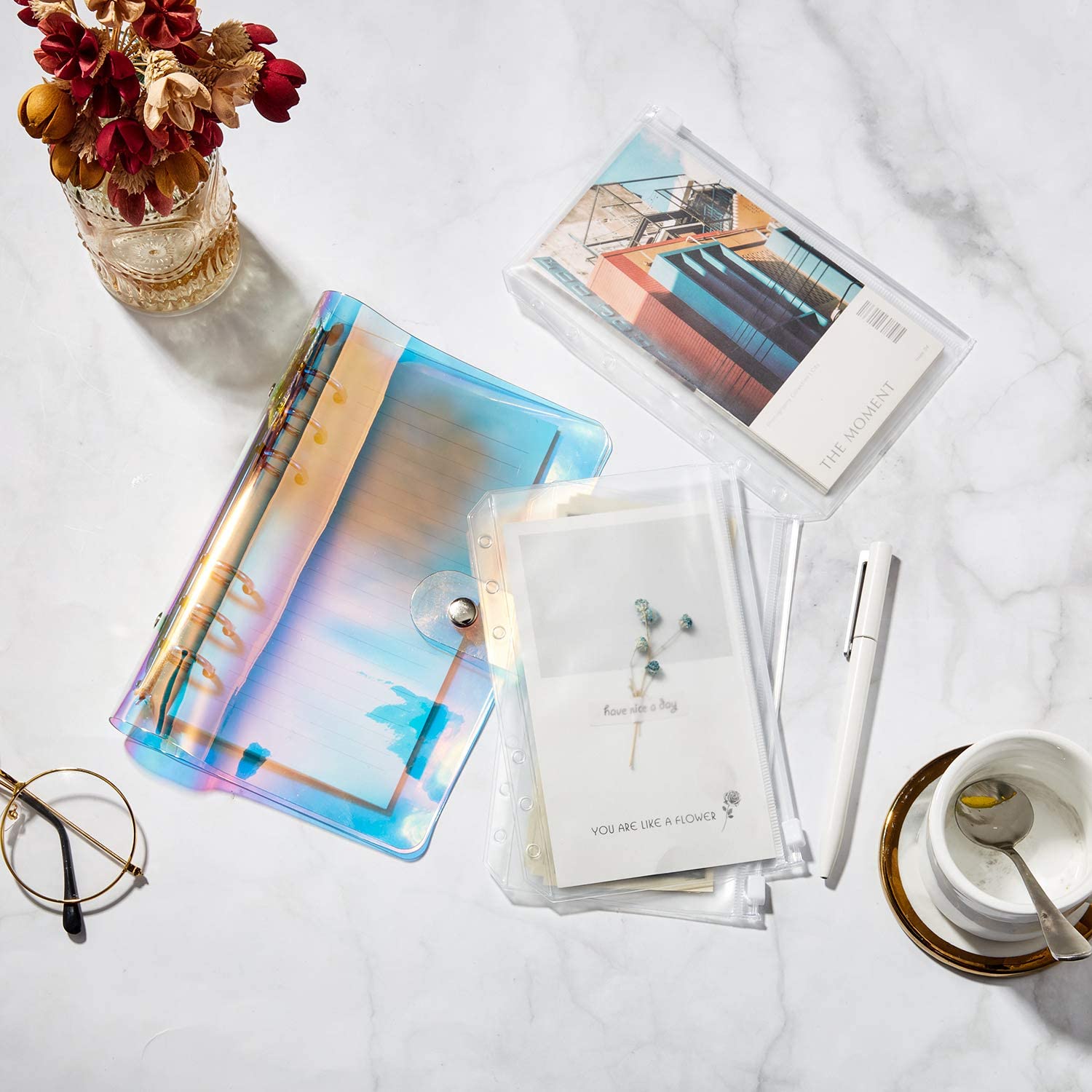 A5/A6 Binder Pockets10Pcs A6 Zipper Pouch Refillable Envelope Pouch Standard 6 Holes Binder Pouches Waterproof