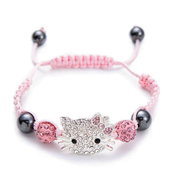 Kids Bracelet Children's Bracelet Connecte Handmade Cute Cat Bracelet for Girls Boys Crystal Beads Braid Charm Bracelets: silver pink