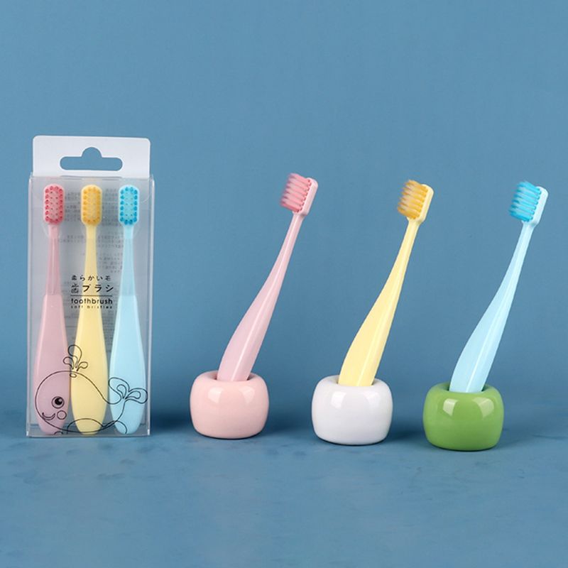 3 Pcs Ultra Soft Antibacterial Kids Toothbrush Children Baby Candy Color Cartoon Smiley Face Toothbrushes