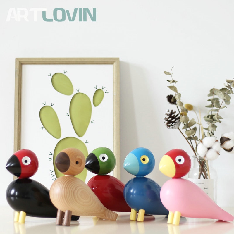 Nordique danemark Figurines d'oiseaux en bois Sculpture sur bois marionnette coloré peint Sculpture Figure animaux ornements pour la décoration de la maison