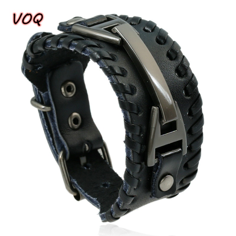 VOQ Viking Accessories Collocation Adjustable Leather Wrap Bracelets & Bangles Male Wrist Vintage Handmade Jewelry