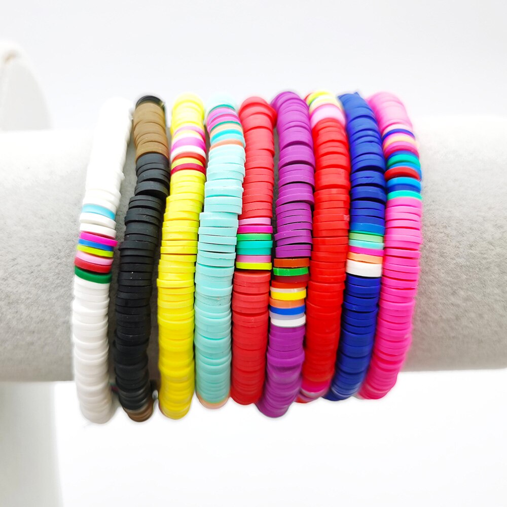 Bohème perle extensible Bracelet plage coloré polymère argile Heshi perle Bracelet à breloques femmes