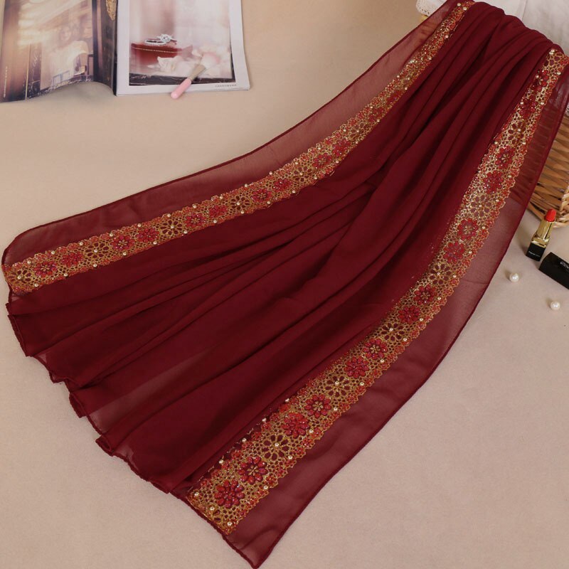 85*180Cm Moslim Chiffon Hijab Sjaal Voor Vrouwen Islamitische Kant Hoofddoek Foulard Femme Effen Sjaals En Wraps Hijab dames: 6