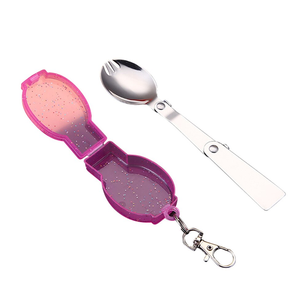 Stainless Steel Folding Pocket Spoon Spork Camping Utensil Portable Outdoor Travel Picnic Tableware Spoon with Storage Box: Purple Fork