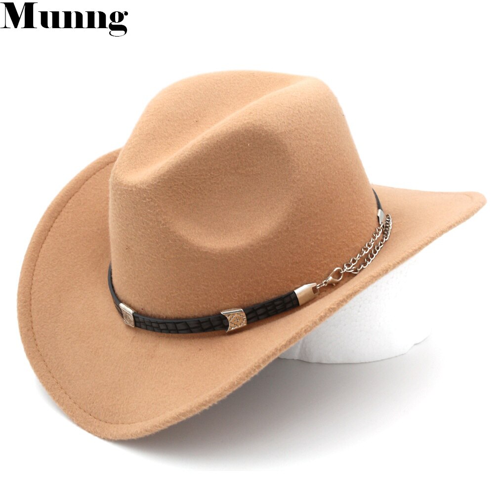 Munng retro kowbojka jeździecki kapelusz kobiety mężczyźni zachodni kapelusz kowbojski czapka z szerokim rondem mieszanka wełny
