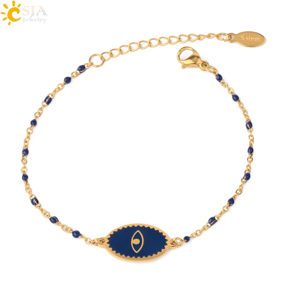 CSJA smalto Evil Eye Charms bracciali bracciale in acciaio inossidabile 2022 bracciale Femme Color oro Link gioielli di moda Pulseras S719: Blue