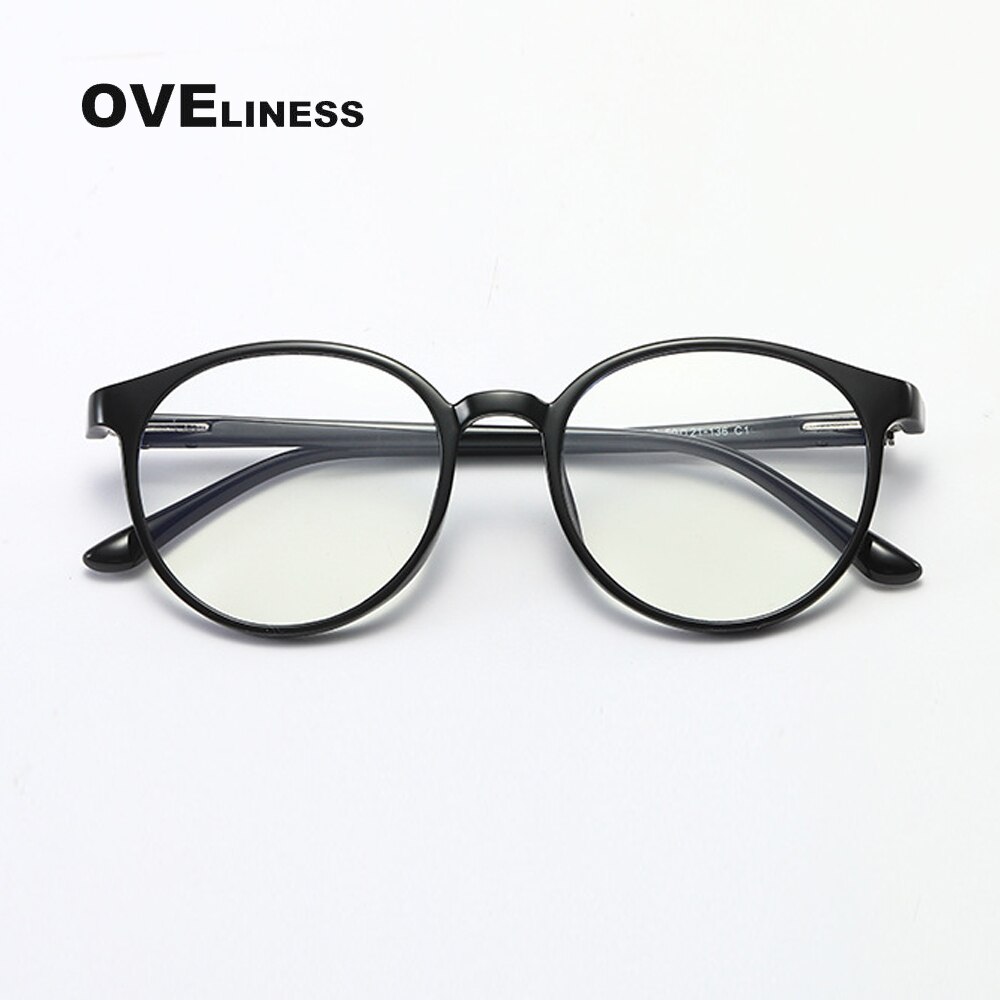 Round anti blue light glasses man women transparent gaming computer eyeglasses frame bluelight blocking glasses Eyewear: shiny black