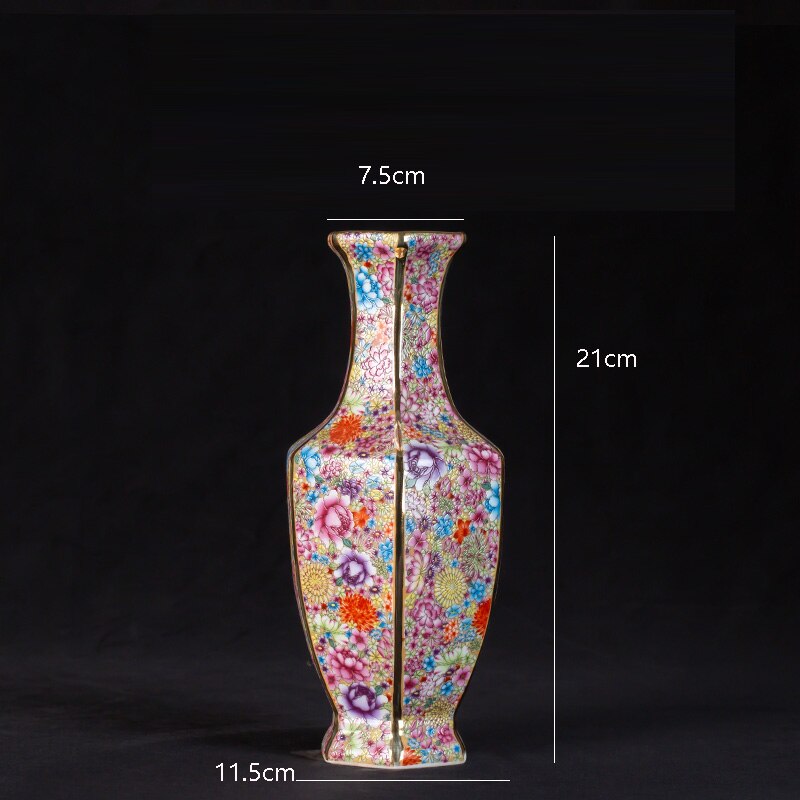 Yongzheng enamel vase with gold flower vase Jingdezhen antique ceramic vase vase: U