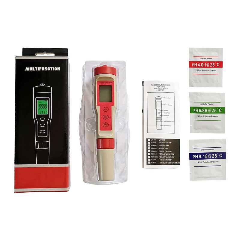 4 in 1 Water Detector PH Meter EC Meter TDS Tester Water Temperature Gauge Tap Water Test Pen