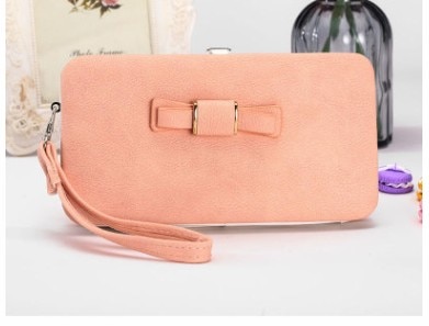 Purse bow women's wallet female famous brand card holders cellphone pocket PU leather clutch women wallet Large lychee 138Q: pink138