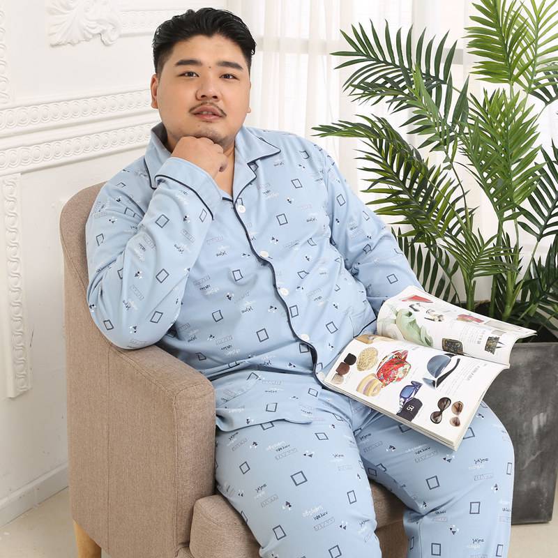 Heren katoenen pyjama's plus size dikke set geruite losse stijl comfortabel gezellig lounge homewear nachthemd nachtkleding pyjama 3xl-5xl: 3 / 5xl
