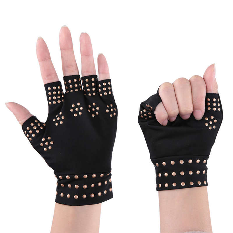 Compression Arthritis Gloves Wrist Support Joint Pain Relief Hand Brace Therapy Wristband Winter Warmer Half-finger Gloves 1Pair