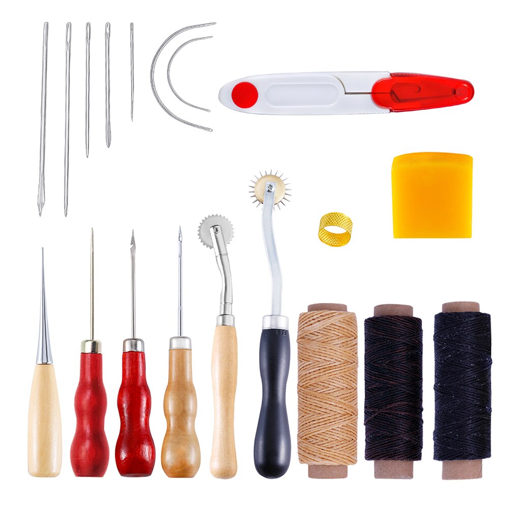 13pcs Hand Sewing Stitching Leather Craft Sewing Punch Tool Kit Set Cutter Carving Working Stitching Leathercraft Tool Sets: Default Title