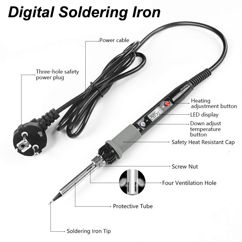 80W Digitale Elektrische Soldeerbout Kit Set Elektrische Lasapparaat Temperatuur Verstelbare Keramische Heater Solderen Tip Rework