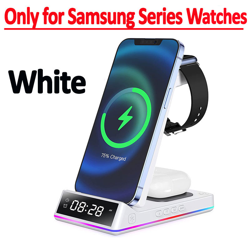 5 in 1 30w hopfällbar trådlös laddningsstation rgb-docka led-klocka snabbladdningsstation för iphone samsung galaxy watch 5/4 s22 s21: Lila