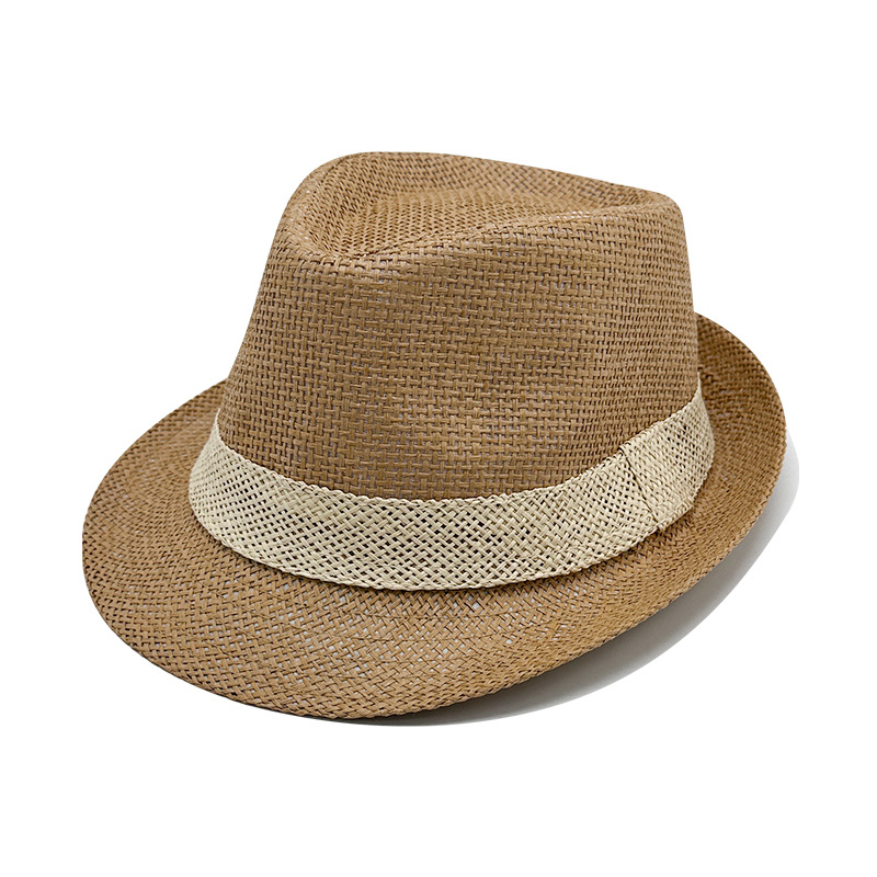 Simple Solid Jazz Hat Men Outdoor Beach Hat Women Straw Hat Woven Stripe Sunshade Hat Casual Buckle Beach Sun Fedoras Panama Cap: green