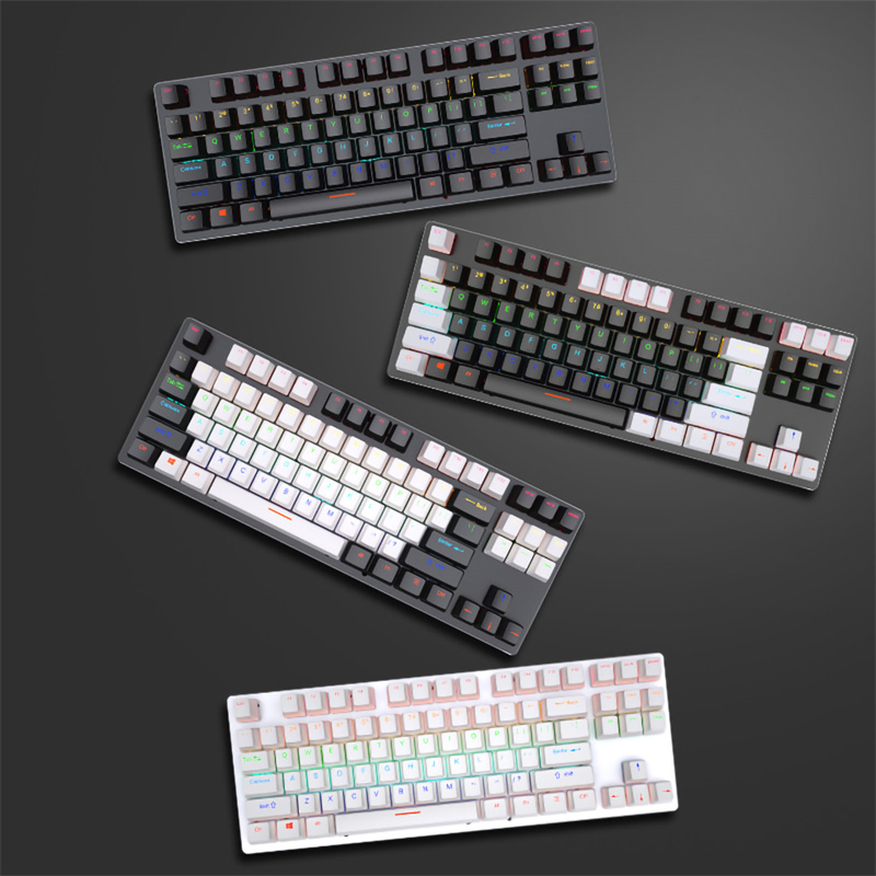 Clavier de jeu mécanique filaire USB, rétro-éclairage rvb, 87 touches, interrupteur bleu, blanc, noir, rose, pour ordinateur portable, PC de bureau