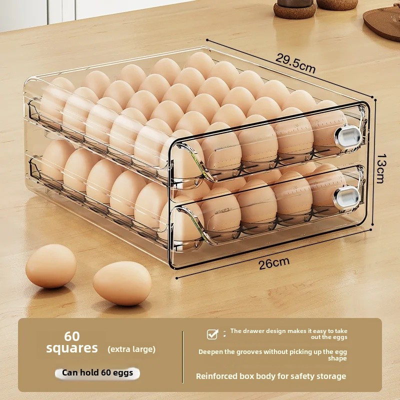 Kitchen Fridge Drawer Style Egg Tray Double Layer Egg Storage Box Timer Egg Box Freshness Preservation Container Home Goods: 5-tier