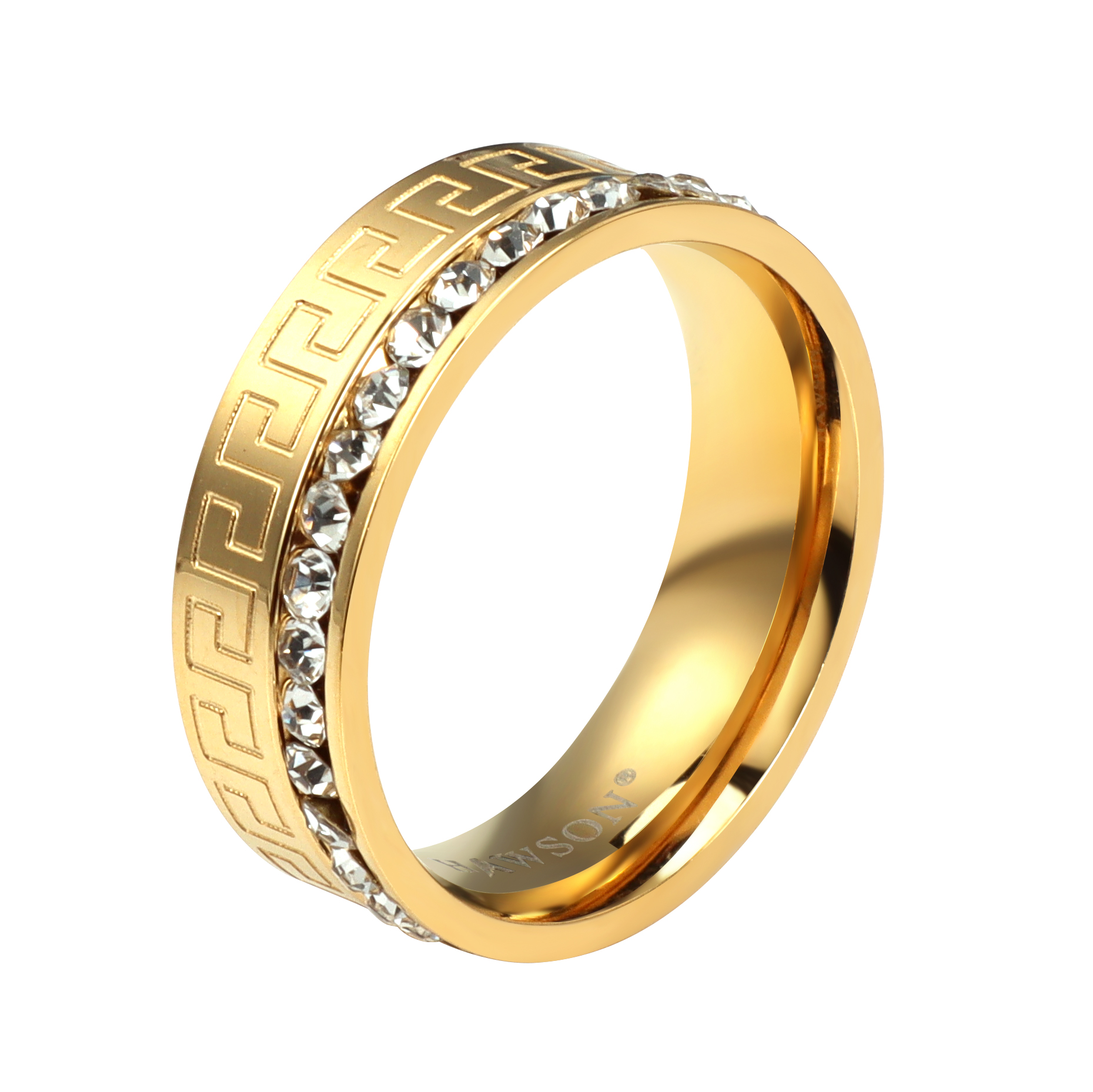 Hawson-anillo de acero inoxidable con incrustaciones de circonita para hombre, corbata biselada con borde biselado, accesorio de: Color amarillo dorado claro