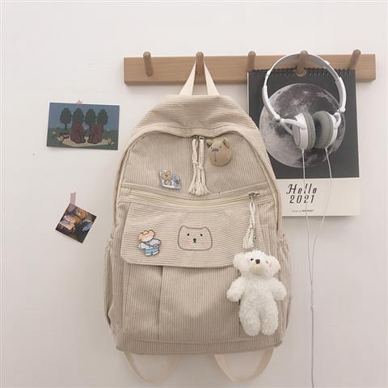 High School Backpack Corduroy Bag: 1