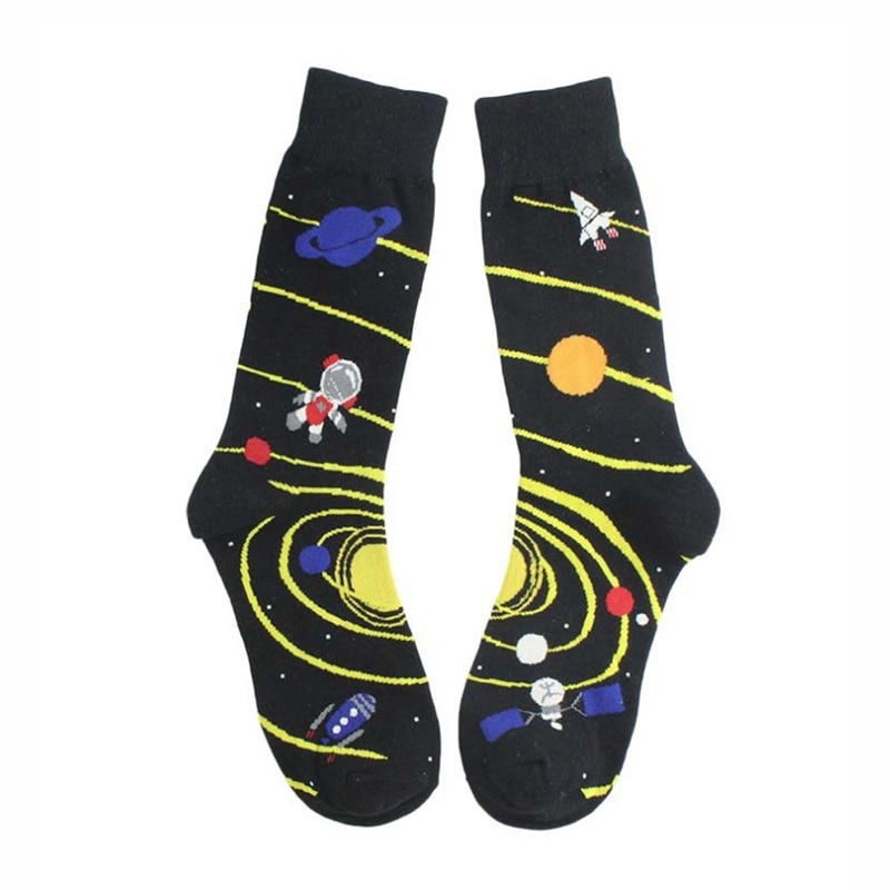 Automne hiver coton chaussettes de noël pour hommes Alien planète astronaute espace drôle dessin animé chaussettes Harajuku Sox