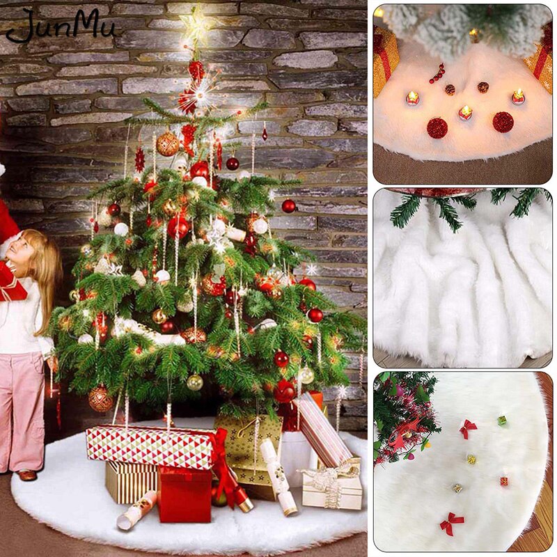 White Christmas Tree Skirt 48 Inch Fur Xmas Tree Skirt Christmas Tree Decoration Skirt For Xmas Decorations