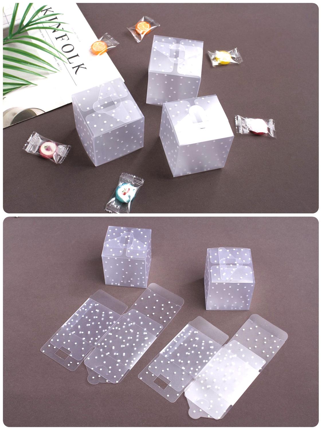 Frosted Translucent Polka Dots PVC Candy Box Wedding Favors Christmas Party Cube Boxes Sweets Candy Cake box