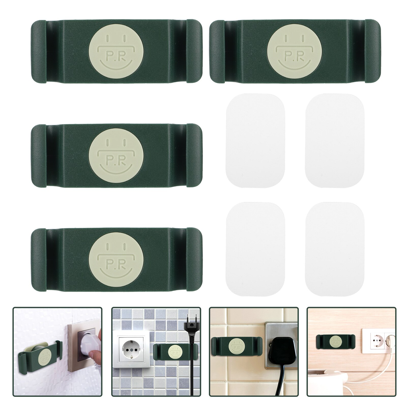 4pcs Cable Organizer Punch Free Wall-Mounted Cable Holder Cord Management Rack: Green
