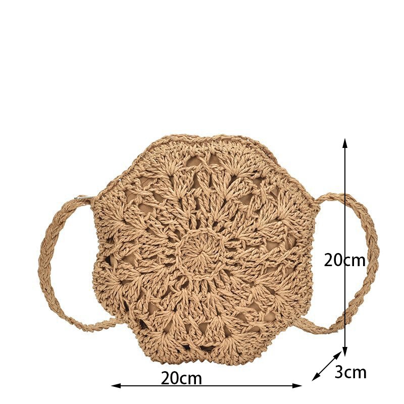 Yogodlns Round Soft Paper Rope Shoulder Bag Tassel Summer Beach Handmade Crossbody Bags Women Hollow Straw Bag Circle Rattan Bag: brown style6