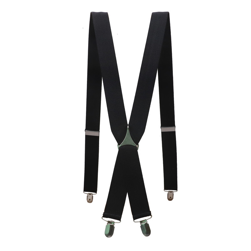 Bretelles unisexe pour adultes, couleur unie, 3.5cm de largeur, réglable, élastique, 4 Clips X dos, pour pantalons et femmes: Black
