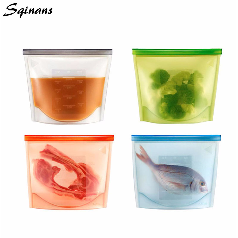 Sqinans bolsas reutilizables de silicona al vacío para almacenamiento de alimentos con cierre, bolsas frescas para nevera, envoltorios, contenedor de comida de cocina, bolsa Ziplock