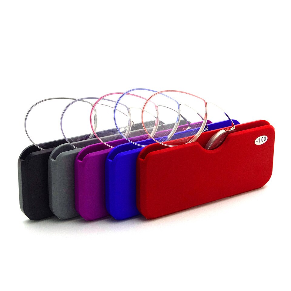 stick on phone MINI clip nose bridge reading glasses 1.0 to 3.5 Portable presbyopic glasses with Case