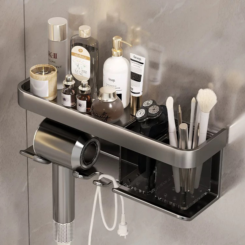Soporte para secador de pelo, soporte de pared para secador de baño, organizador, estante, ducha, inodoro, soplador, colgador de secador de pelo de aluminio