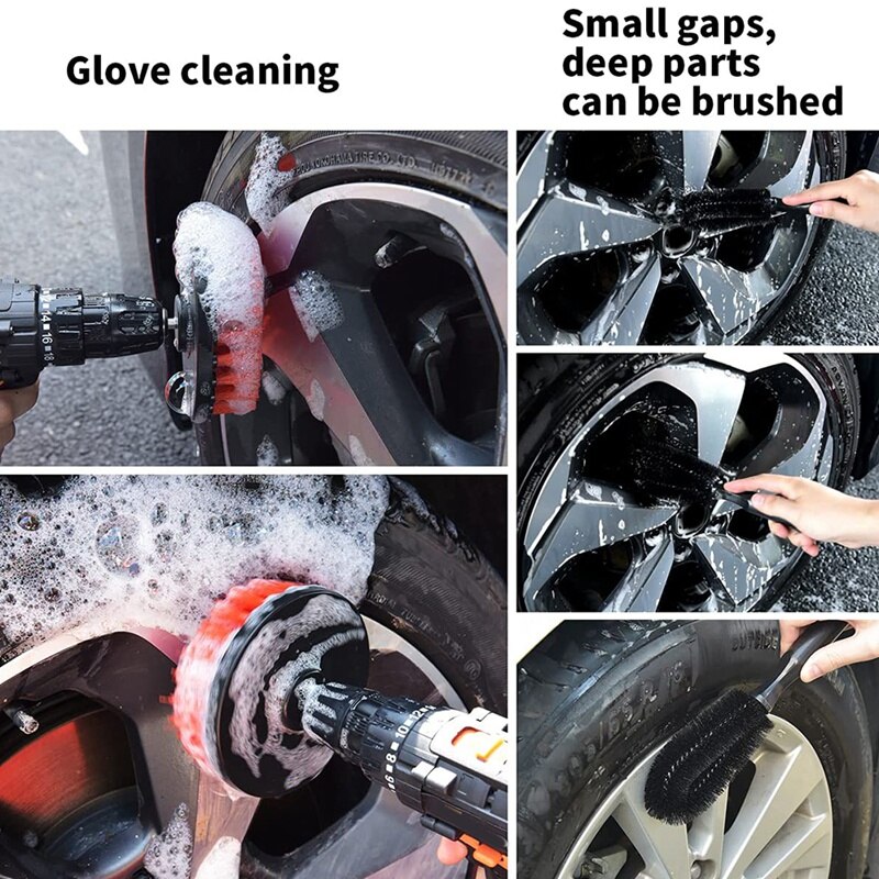 19 Pcs Car Detailing Kit Internal And External Detail Tool Kit Detailing Brush Set Drill Brush Set For Cleaning Wheels